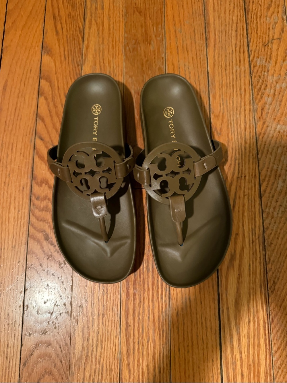 Tory Burch Olive Green Logo Thong Sandals
